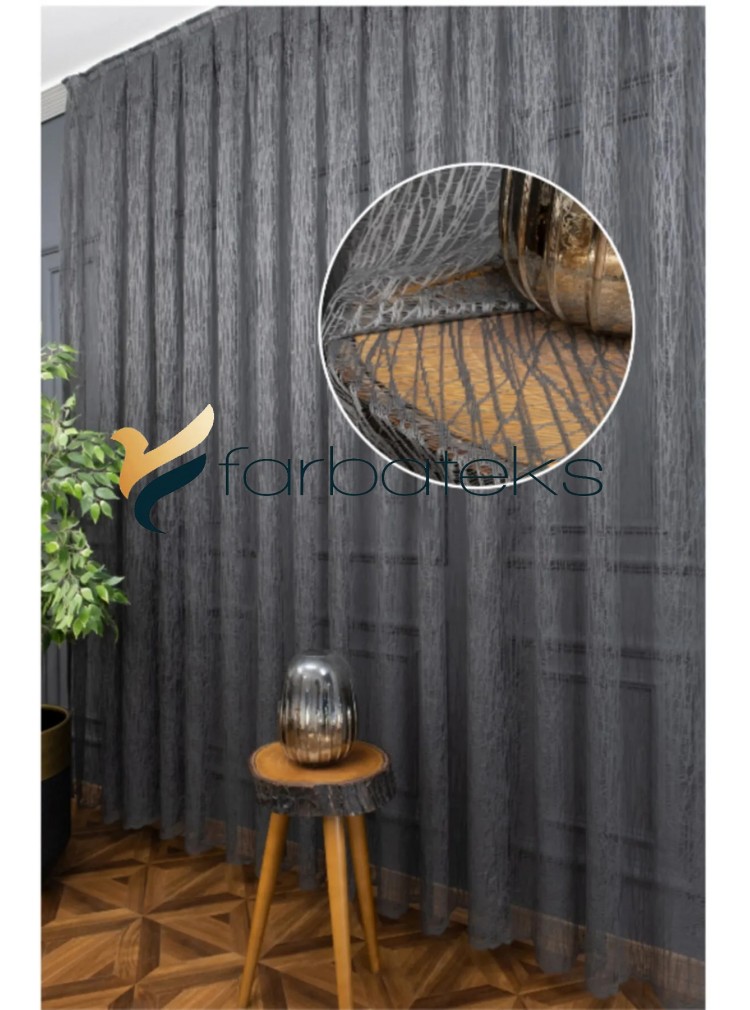 Antrasit Camkırığı Modern Tül Perde